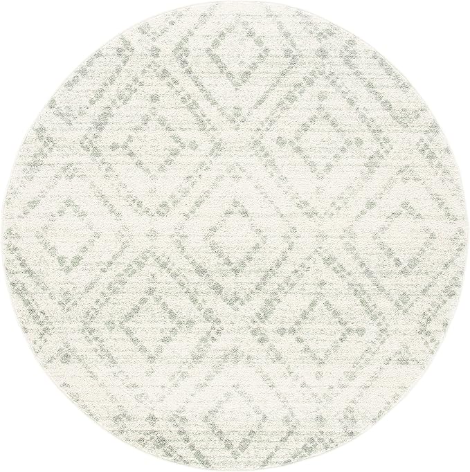SAFAVIEH Adirondack Collection 6' Round Ivory/Green ADR131X Modern Diamond Distressed Non-Shedding Living Room Dining Bedroom Foyer Area Rug