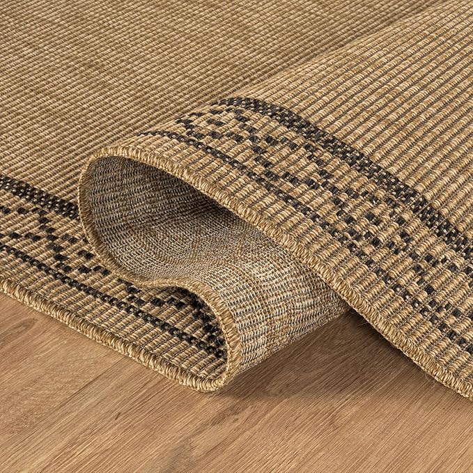 Easy Jute Rugs 5x7 Frame Natural Color Living Room Indoor Outdoor Area Rug for Patio and Kitchen Rug High Traffic Washable Easy to Clean Solid Boho Woven Design Carpet (5 x 7)