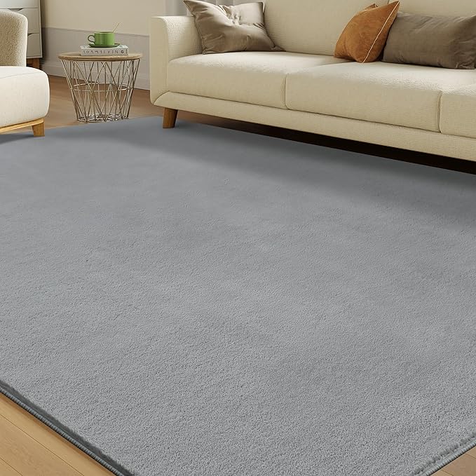 Solid Washable Area Rug - 10x14 Medium Pile Faux Cashmere Carpet for Living Room Bedroom, Grey