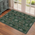 2x3 Floral Washable Area Rugs for Living Room, Vintage Boho Rug for Bedroom Dining Room， Distressed Botanical Birds Non Slip Low Pile Forest Animal Throw Carpet for Farmhouse Office, Bright Green