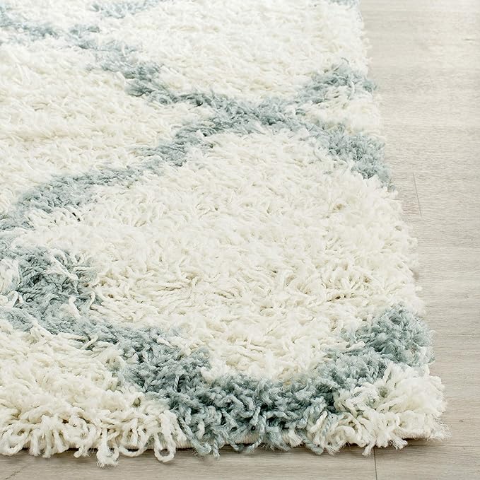 SAFAVIEH Dallas Shag Collection Area Rug - 4' Square, Ivory & Light Blue, Trellis Design, Non-Shedding & Easy Care, 1.5-inch Thick Ideal for High Traffic Areas in Living Room, Bedroom (SGD257J)