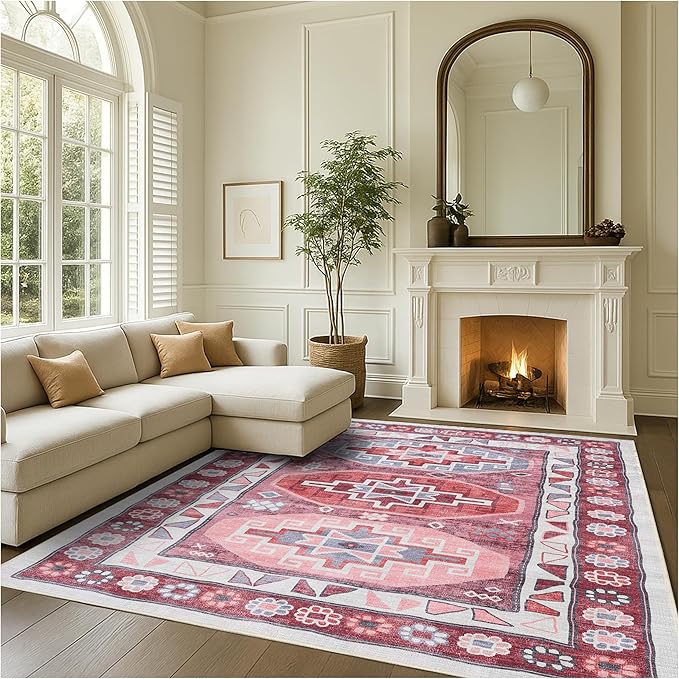 Fame Rugs Turkish Rug. Washable Vintage Oriental Antique Inspired Traditional Doormat Small Modern Area Rugs Luxury Entryway Entry Bedroom Bathroom Kitchen (378RR, 9' x 12')