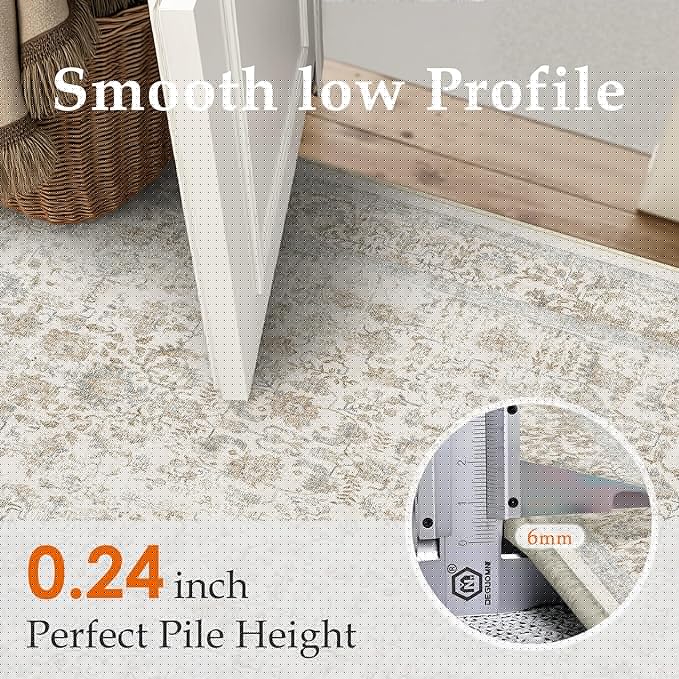 Taupe Area Rug 4x6 Office Entryway Rug Machine Washable Kitchen Vintage Distressed Non Slip Carpet Indoor Retro Floral Accent Throw Door Mat for Bathroom Bedroom Dining Living Room