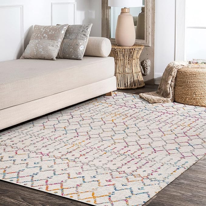 JONATHAN Y Boho Vintage Diamond Ivory/Multi Indoor Area Rug 3X5 ft, Moroccan Hype for Living Room, Bedroom, Kitchen, Office, Easy-Cleaning, High Traffic, Pet-Friendly, Non-Shedding (MOH101E-3)
