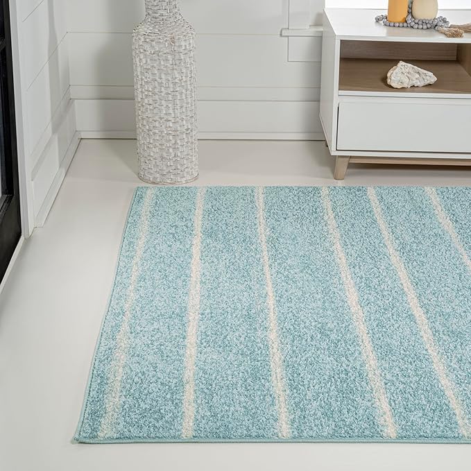 JONATHAN Y Williamsburg Minimalist Stripe Turquoise/Cream Indoor Area Rug, 3x5, Contemporary, Modern, Easy-Cleaning for Living Room, Bedroom, Kitchen, Pet Friendly, Non-Shedding (MOH201B-3)