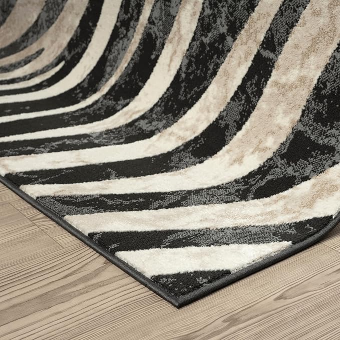 Abani Terra Area Rug for Living Room, Bedroom - Zebra Pattern - Black Cream - 4' x 6' - Durable & Easy to Clean