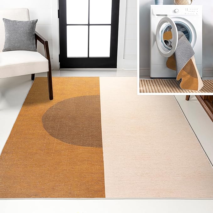 JONATHAN Y Machine Washable Indoor Area Rug 8X10 Brown/Cream/Terracotta, Demie Minimalist Graphic Circle for Living Room, Bedroom, Kitchen, Office, Easy-Cleaning, Pet-Friendly, Non-Shedding WSH114A-8