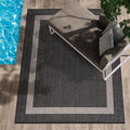 CAMILSON Outdoor Rug 5x7,Modern Outside Rugs for Patios Porches Waterproof Durable Washable Non-Shedding, Easy-to-Clean Indoor Outdoor Area Carpet (5 x 7, Bordered - Dark Gray/Light Gray)
