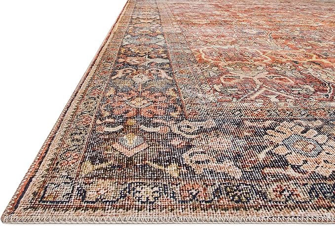 Loloi Layla Collection LAY-02 Spice/Marine 2'-6" x 9'-6" .13" Thick Runner Rug, Soft, Durable, Vintage Inspired, Distressed, Low Pile, Non-Shedding, Easy Clean, Printed, Living Room Rug