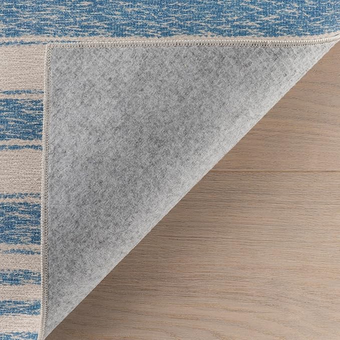 Dash & Albert Vion Blue Machine Washable Rug, Runner-2.5 X 8 Feet, Blue/Grey Stripe Pattern