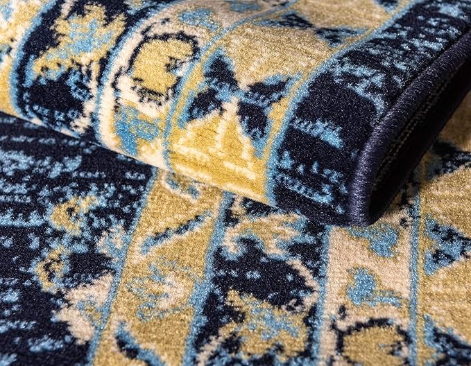 Unique Loom Taftan Collection Border Geometric Tribal Inspired Design Area Rug (9' 0 x 12' 0 Rectangular, Navy Blue/ Gold)
