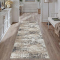 2x6 Abstract Runner Rug Brown Washable Modern Hallway Carpet Non Slip Ultra Soft Neutral Low Pile Contemporary Long Rug for Bathroom Laundry Kitchen Bedroom
