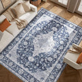 DUKINO 9x12 Area Rugs, Non Slip Distressed Living Room Rugs, Soft Large Washable Area Rugs with Low Pile & No Shedding, Faux Wool Rugs for Bedroom Aesthetic, Dining Room, Blue