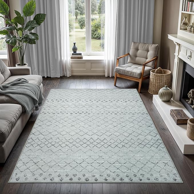 GLN Rugs Contemporary Collection - Machine Washable Area Rug, Contemporary Washable, Non Slip, Low Pile Chenille Rug, Living Room, Bedroom, Kitchen Rug (9' x 12' Gray 0166)