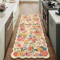 Washable Floral Runner Rug 2x5 Beige Hallway Carpet Scalloped Flower Non Slip Soft Long Kitchen Runner Farmhouse Low Pile Thin Indoor Floor Cover for Bathroom Bedroom Laundry Room Entryway