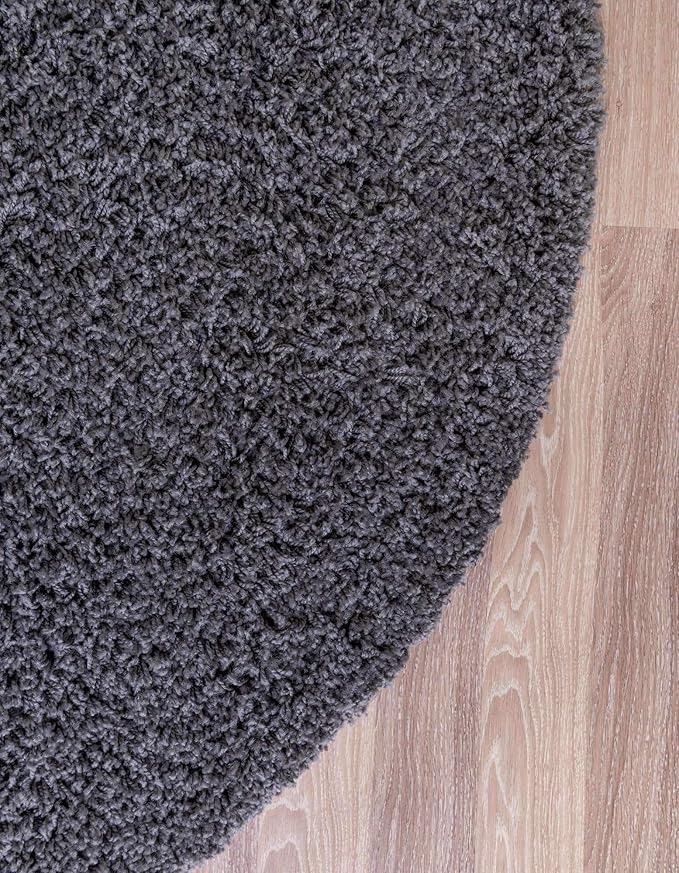 Unique Loom Solid Shag Collection Area Rug (7' 1" Round, Graphite Gray)