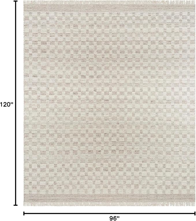 Mark&Day Wool Rugs, 8x10 Clinten Solid and Border Light Gray Checkered Rug, Grey Ivory Carpet for Living Room, Bedroom or Kitchen (8' x 10')