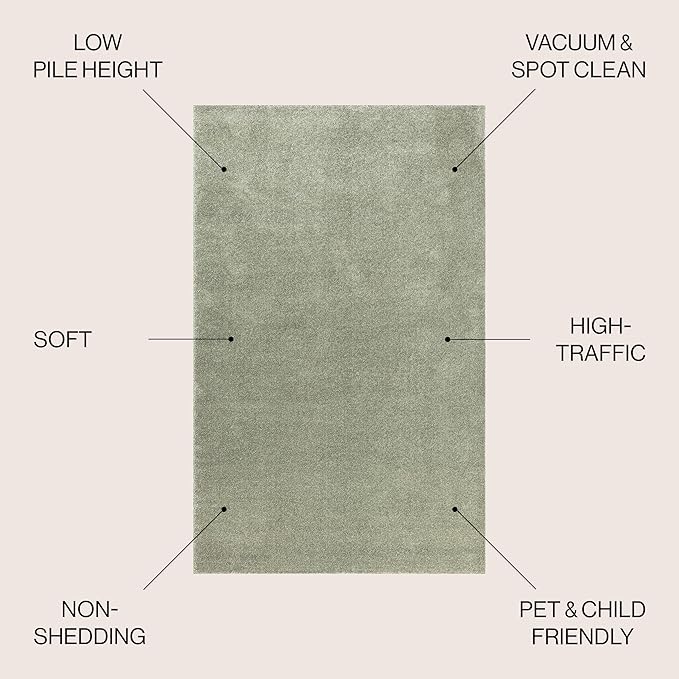 JONATHAN Y Haze Solid Low-Pile Green Indoor Area Rug 4x6, Coastal,Bohemian,Minimalist,Classic, Easy-Cleaning for Living Room,Bedroom,Kitchen,Pet Friendly,Non-Shedding (SEU100O-4)