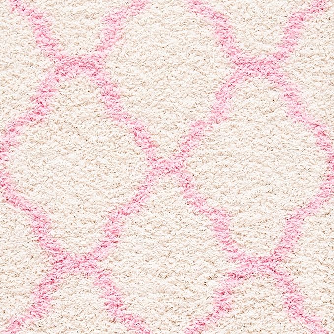 SAFAVIEH Dallas Shag Collection Runner Rug - 2'3" x 8', Ivory & Light Pink, Trellis Design, Non-Shedding & Easy Care, 1.5-inch Thick Ideal for High Traffic Areas in Living Room, Bedroom (SGD257P)
