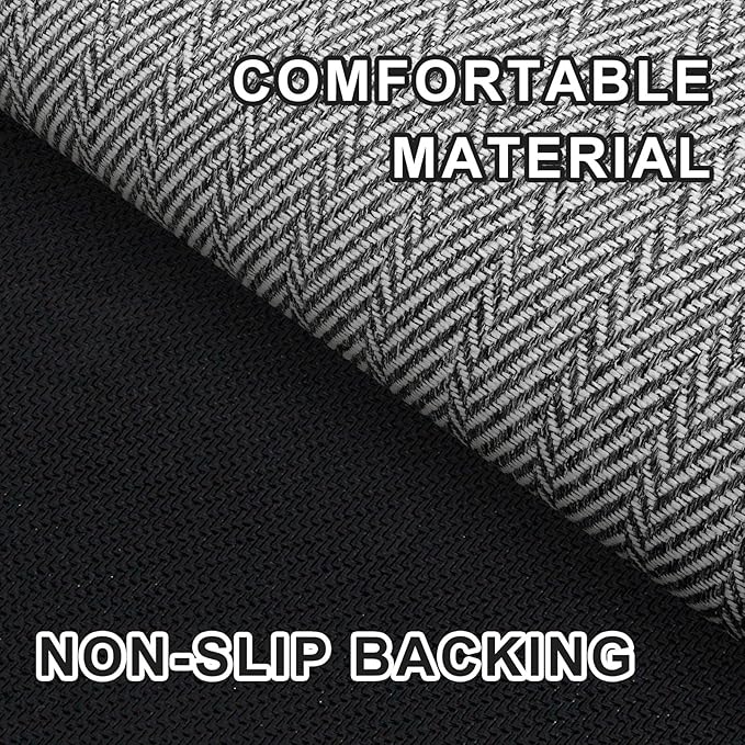 Ultra Thin Door Mat Indoor Entrance 24"x47", Low-Profile Indoor Door Mat, Non Slip Entry Mat Rubber Backing Unique Herringbone Design Inside Doormat Dirt Trapper Entryway Mats, Grey
