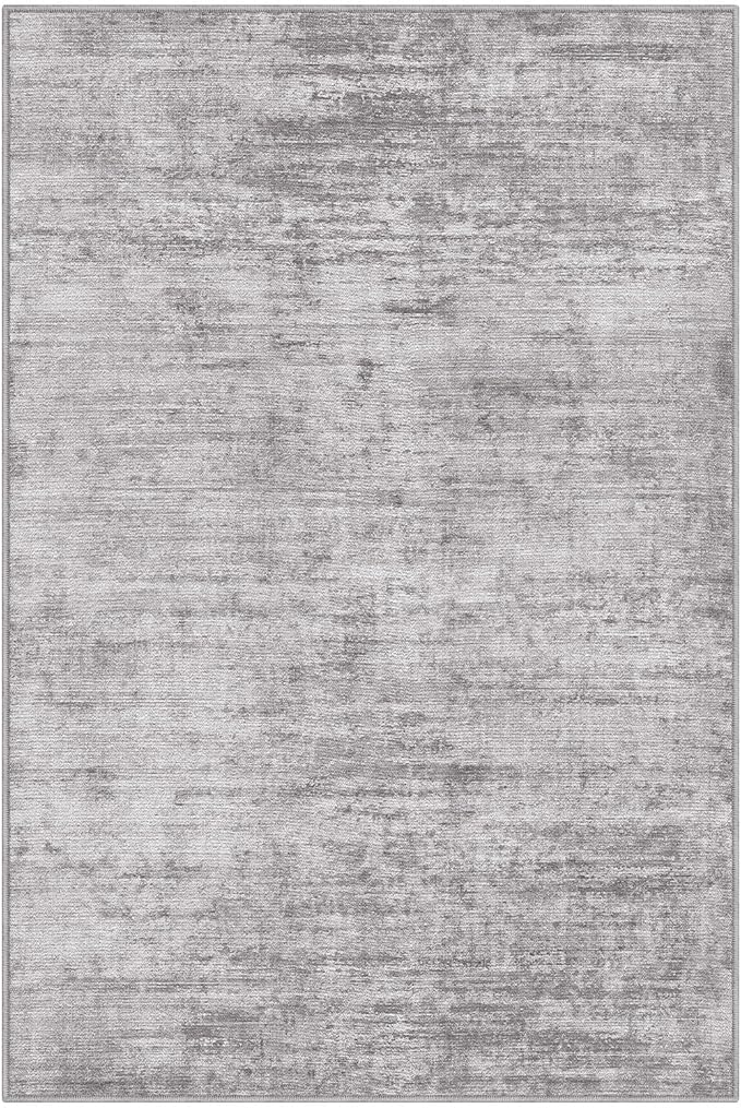 LUMI 5x8 Washable Low-Pile Area Rug for Living Room, Ultra Soft Modern Neutral Grey Rugs Non Slip with Rubber Backing, High Traffic, Stain Resistant Carpets, Ideal for Bedroom, Dining Room