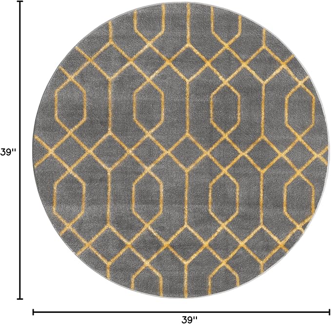 Unique Loom Glam Collection Area Rug - Trellis (3' 3" Round, Gray Gold/ Gold)