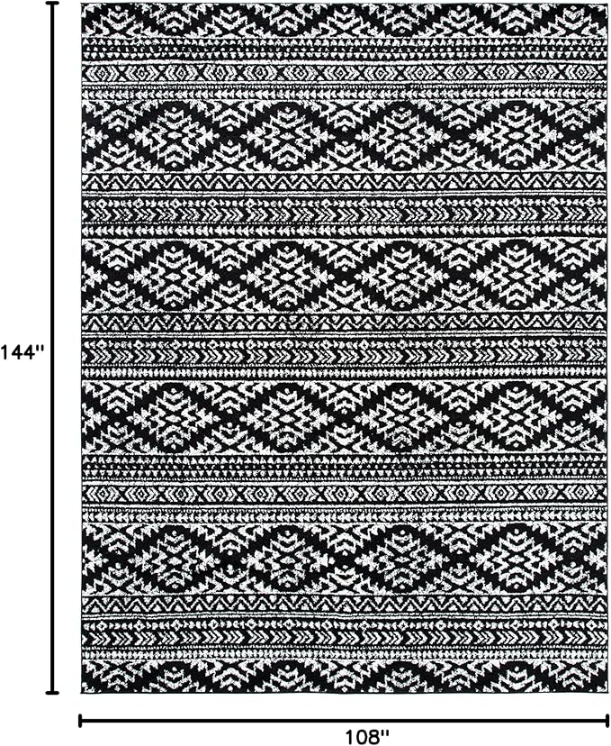 SAFAVIEH Area Rug 9x12 - Tulum Collection - Large - Black & Ivory, Moroccan Boho Tribal Design, Non-Shedding & Easy to Clean, Ideal for Living Room, Bedroom, Dining Space (TUL272Z)