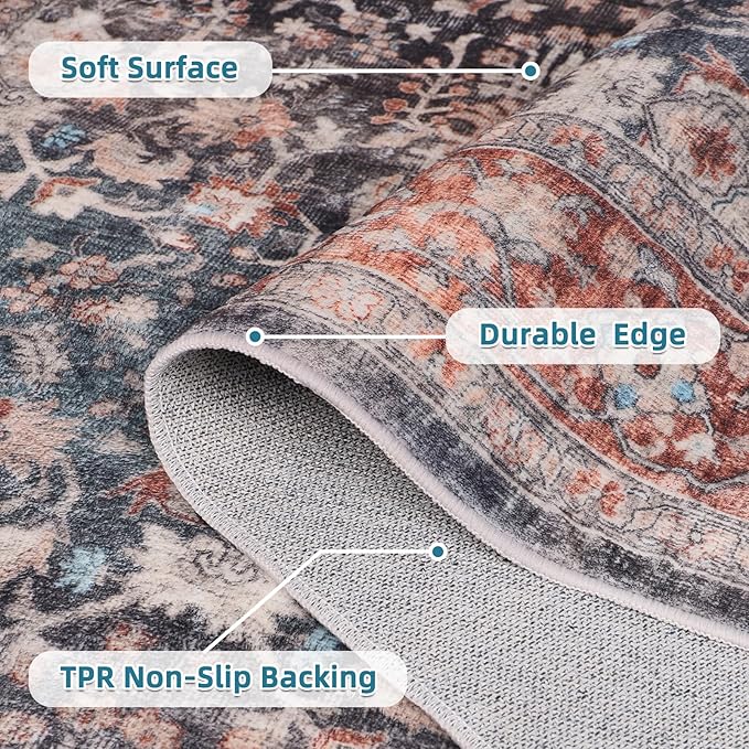 Dripex Vintage Washable Area Rug - 2x4 Indoor Door Mat Oriental Medallion Accent Throw Rug Distressed Foldable Non-Slip Low-Pile Bathroom Kitchen Rug for Entryway Laundry Room Living Room Bedroom