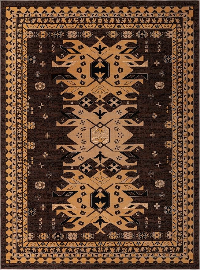 Unique Loom Taftan Collection Border Geometric Tribal Inspired Design Area Rug (9' 10 x 13' 0 Rectangular, Brown/ Tan)