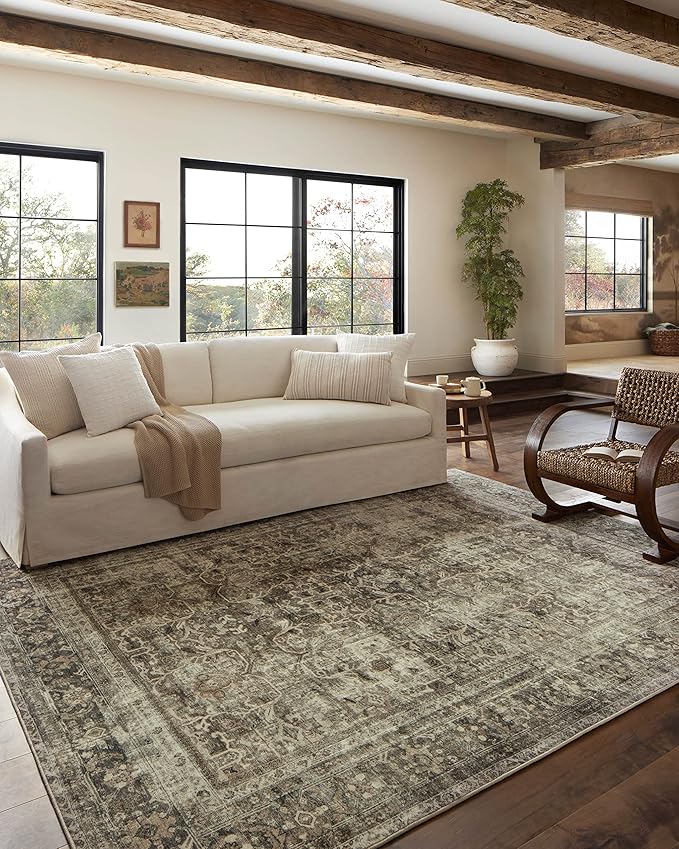 Loloi Magnolia Home by Joanna Gaines Sinclair Collection SIN-01 Pebble/Taupe 8'-6" x 11'-6", .25" Pile Height, Machine Washable, Area Rug