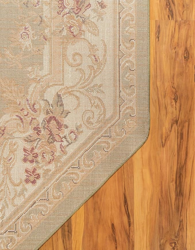 Rugs.com Chateau Collection Rug – 5' 3 Octagon Green Medium Rug Perfect for Living Rooms, Kitchens, Entryways