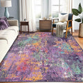 Washable Area Rugs 9'x12' Non-Slip Modern Abstract Soft for Living Room Entryway Bedroom Nursery, Print Pattern, Purple Orange Blue Green Rust Red Colorful