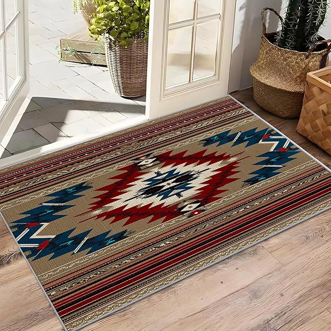 Navajo Rug for Entryway Indoor - 3x4ft - Southwestern Tribal Ethnic Rustic Cabin Washable Non Slip Low Pile Small Rug for Bedroom, Navajo Carpets Room Decor & Gifts