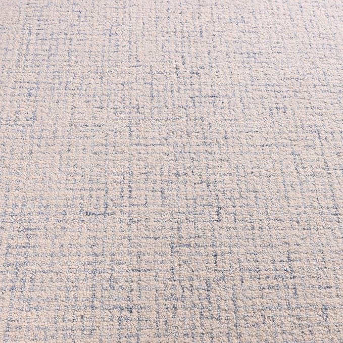 Hand-Tufted 100% Wool Pile Area Rug – Geometric Textured Grid Check Pattern – Thick and Durable Floor Carpet for Bedroom, Living Room, Kids Room, and Dining Area (Ivory Blue, 5' Round)