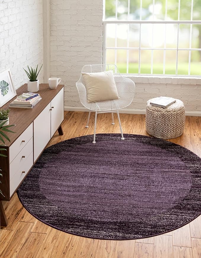 Rugs.com Angelica Collection Rug – 8 Ft Round Violet Medium Rug Perfect for Kitchens, Dining Rooms