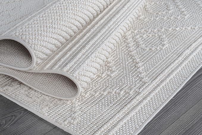 Beverly Rug Micro Loop Large Area Rug White 9x12 Modern Luxury Boho Geometric Durable Indoor Area Rugs for Living Dining Room Office Stain Resistant Non Shedding Casual Indoor Carpet White 9 x 12