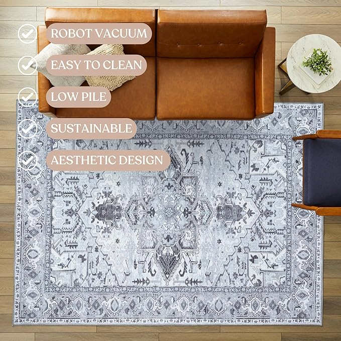 Washable Area Rug. Modern Farmhouse. Vintage. Turkish. Bohemian. Distressed. Oriental. Traditional. Rugs for Living Room. Dining. Bedroom. Office. Entryway. Foyer. (861GG, 2'5" x 4'9")
