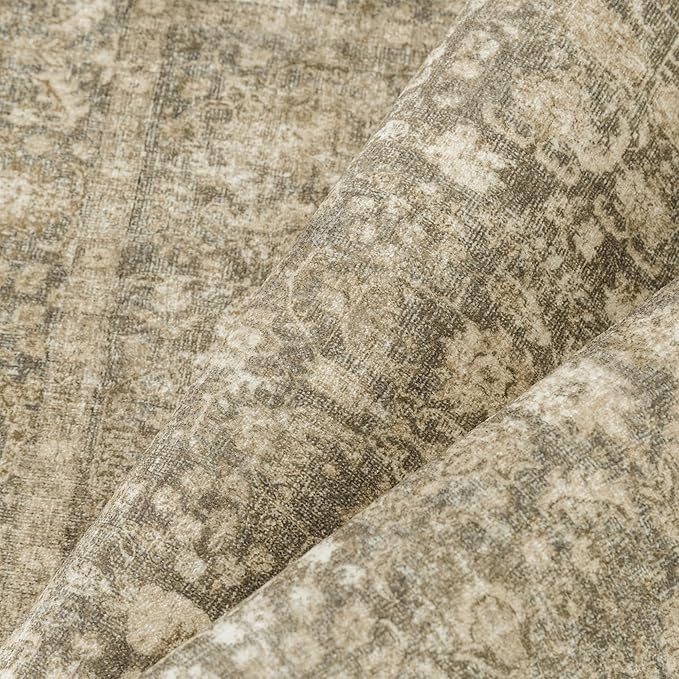 Brown Area Rug 6x9 Machine Washable Vintage Living Room Distressed Non Slip Carpet Traditional Indoor Bedroom Retro Floral Accent Throw Large Rug for Office Kitchen Dining Room