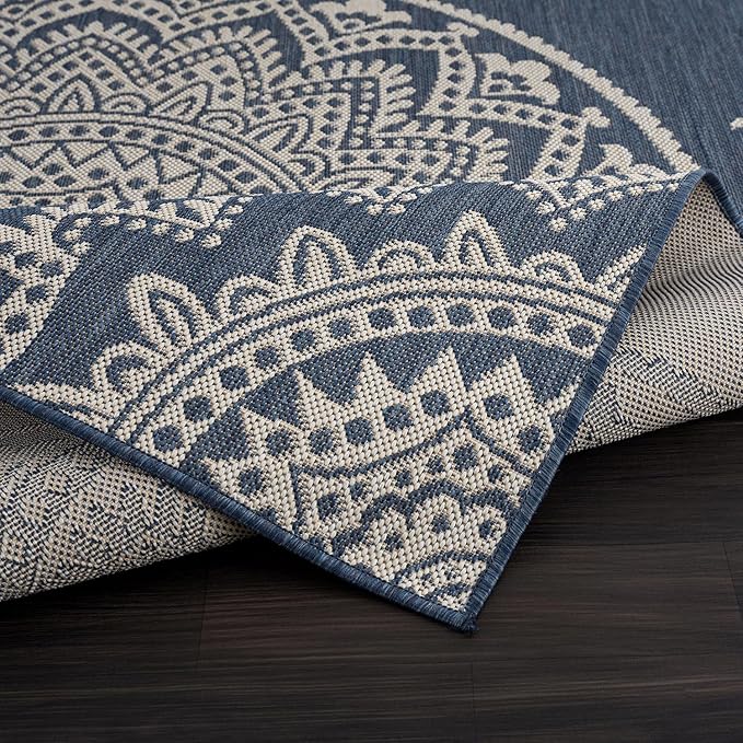 CAMILSON Outdoor Rug 6x9 Modern Area Rugs for Indoor and Outdoor Patios and Porches - Waterproof, Washable, Non-Shedding, Easy-to-Clean Outside Carpet (6 x 9, Medallion - Blue/White)