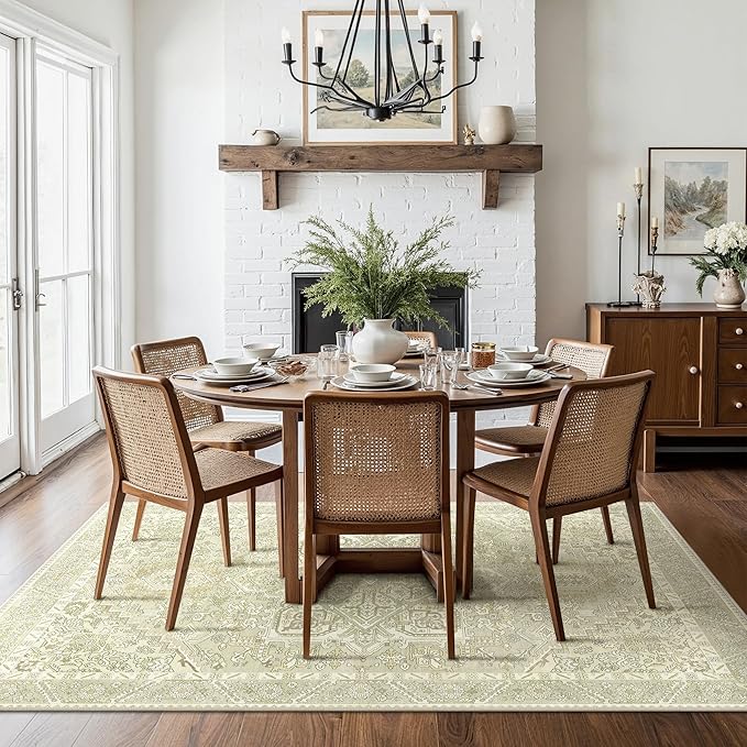 5x7 Area Rug Machine Washable Boho Rug for Living Room,Ultra-Thin Low Pile Carpet,Lightweight Indoor Printed Rug,Non Slip Floral Area Rug for Bedroom, Dining Room, Home Office,Taupe