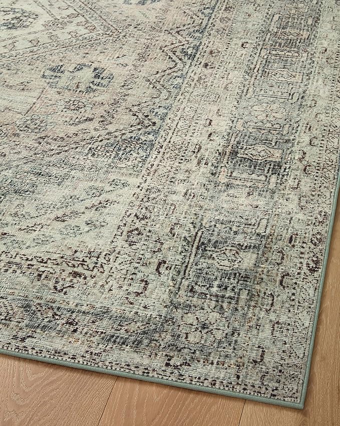 Loloi Magnolia Home by Joanna Gaines Sinclair Collection SIN-04 Natural/Sage 8'-6" x 11'-6", .25" Pile Height, Machine Washable, Area Rug