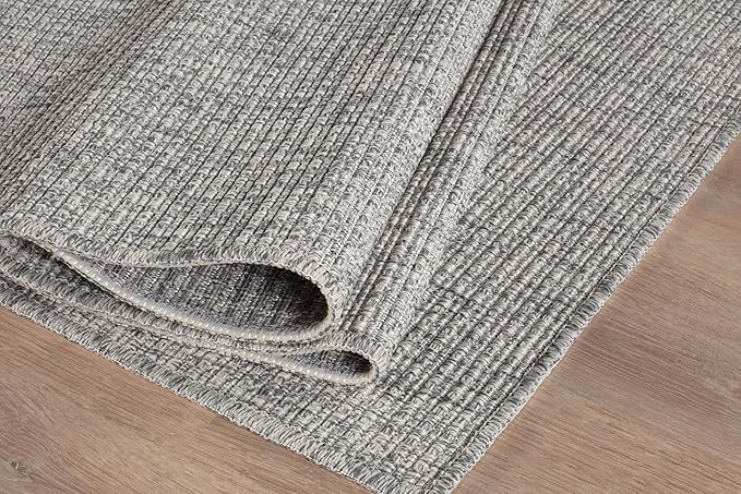 Beverly Rug Easy Jute Gray Rug 6x9 Solid Washable Durable Outdoor Indoor Area Rugs for Living Dining Room Patio Office Stain Resistant Non Shedding Casual Indoor Outside Carpet (6 x 9 Gray)