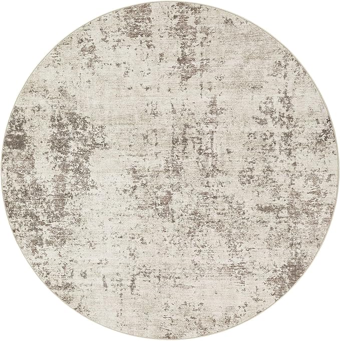 8ft Round Area Rug Living Room Rugs - 8x8 Washable Neutral Modern Abstract Soft Thin Rug Indoor Floor No Slip Rug Carpet for Bedroom Under Dining Table Home Office Decor - Dark Brown