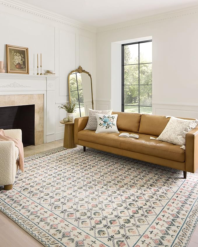 Loloi Rifle Paper Co. Eden Collection EDE-03 Lattice Ivory 2'-6" x 11'-6" Runner Rug feat. CloudPile™