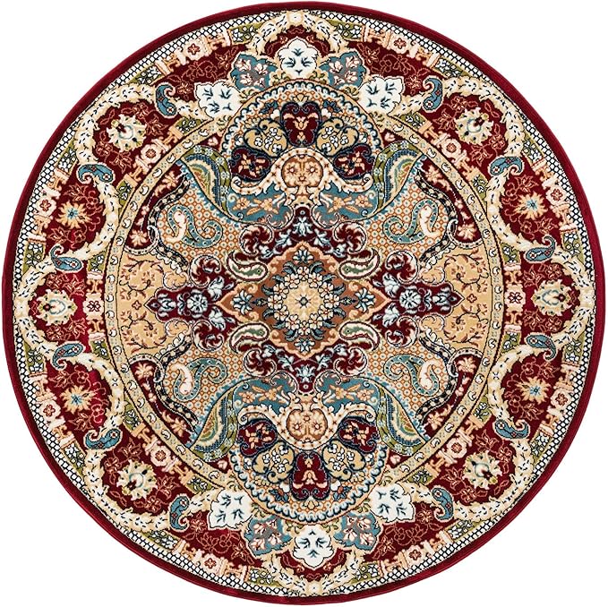 Unique Loom Narenj Collection Area Rug - Glasgow (5' 3" Round Burgundy/Blue)