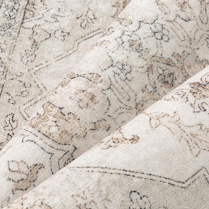 Beige Area Rug 2x4 Washable Vintage Carpet Entryway Kitchen Soft Retro Low Pile Thin Door Mat Non Slip Oriental Medallion Throw Small Rug for Bathroom Office Bedroom Dining Room