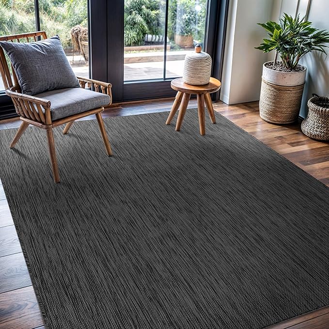 CAMILSON Outdoor Rug 6x9 Modern Area Rugs for Indoor and Outdoor Patios and Porches - Waterproof, Washable, Non-Shedding, Easy-to-Clean Outside Carpet (6 x 9, Solid - Dark Gray)