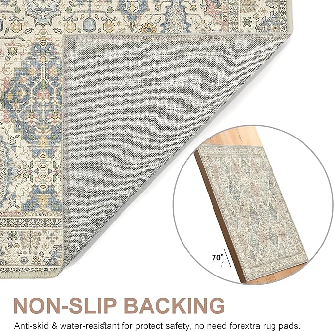 Bavni Area Rug 2X3, Small Aesthetic Entryway Rug, Non Slip Rugs for Front Door, Vintage Indoor Washable Carpet for Kitchen Bathroom, Beige Ivory