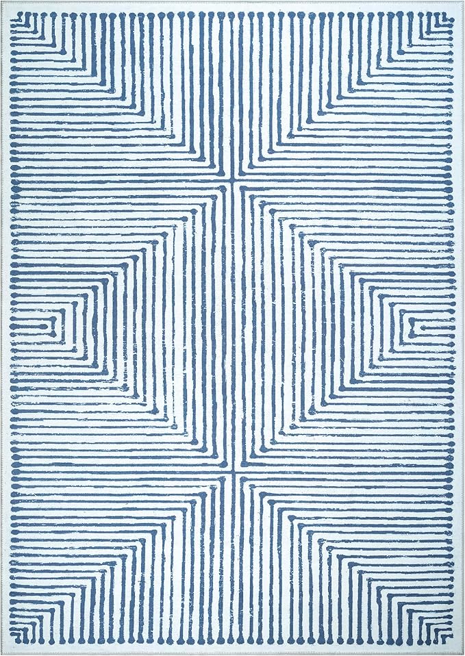 Bloom Rugs Washable Non-Slip 10x14 Rug - Blue/Ivory Striped Area Rug for Living Room, Bedroom, Dining Room, and Kitchen - Exact Size: 10' x 14'