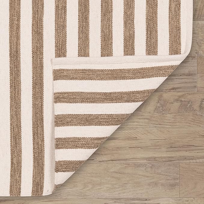 Home Conservatory Ladder Stripe Natural/Ivory Handwoven Wool 2.5 X 8 Feet, Ivory/Multicolored Stripe Pattern